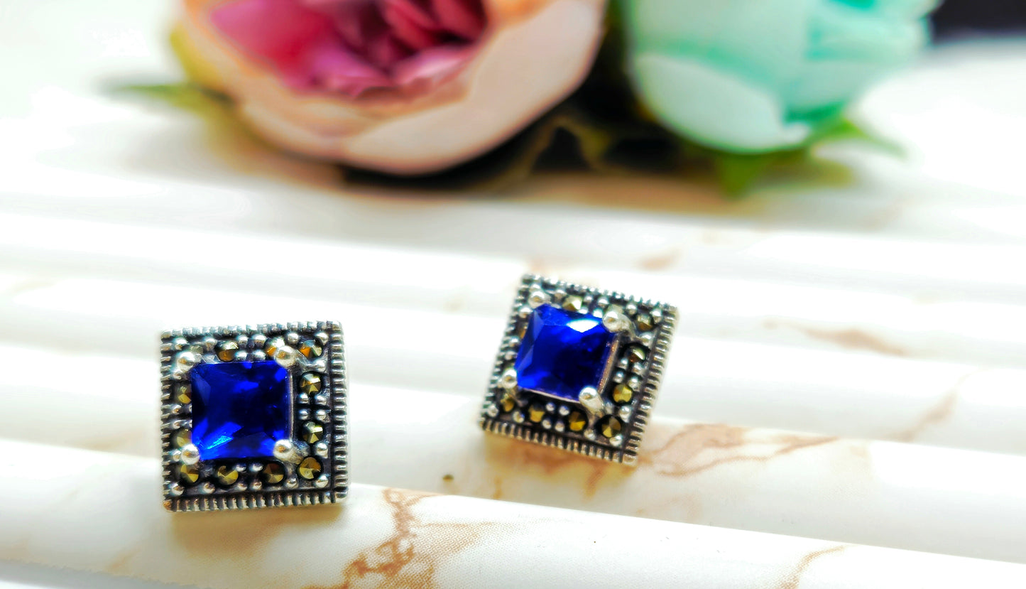 925 Silver Studs with blue stone