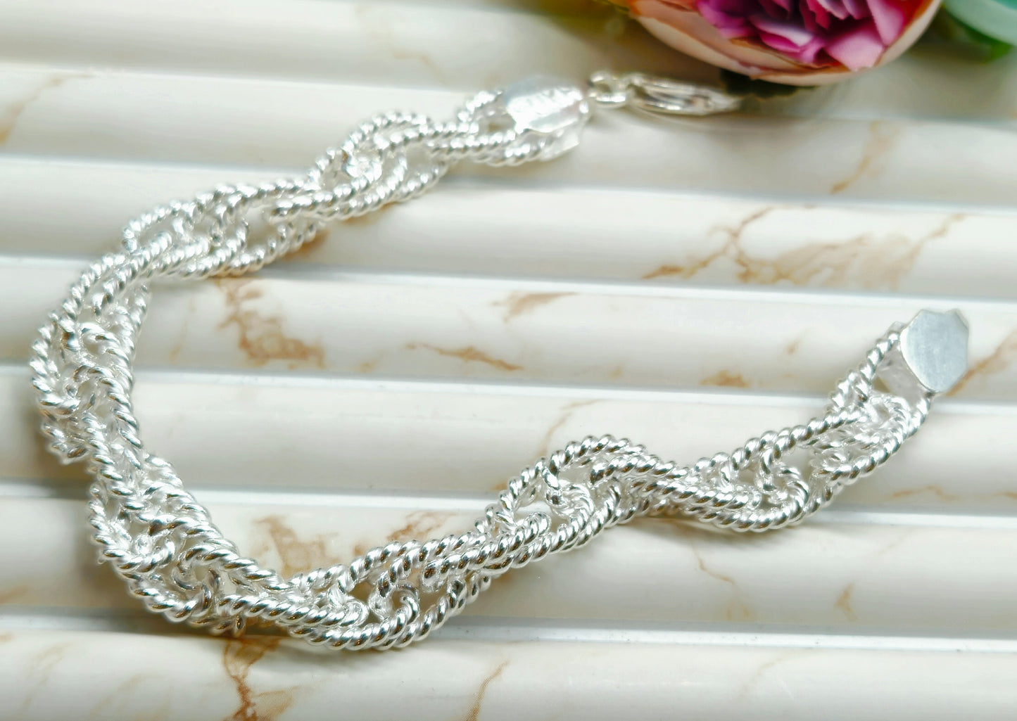 925 Sterling Silver Twisted Rope Bracelet for Men