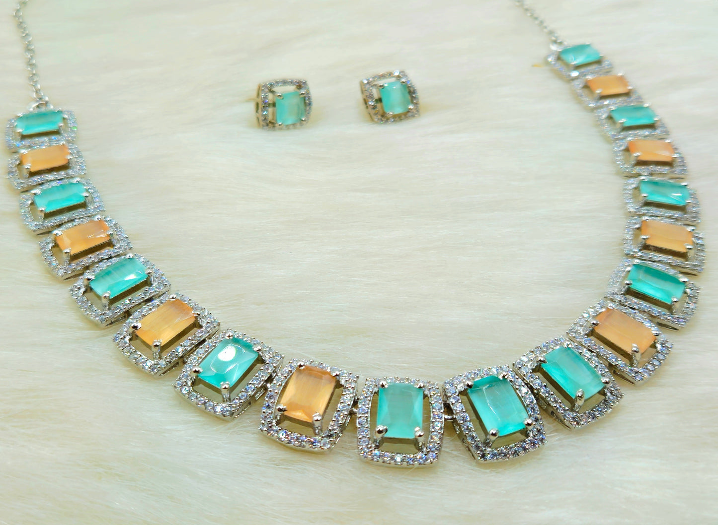 925 Sterling Silver Aqua Peach Elegance Necklace for Women