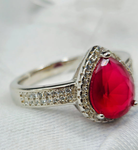 Crimson Teardrop Halo Ring