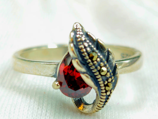 925 Sterling Silver Dragon Ring with Crimson Gemstone for Women