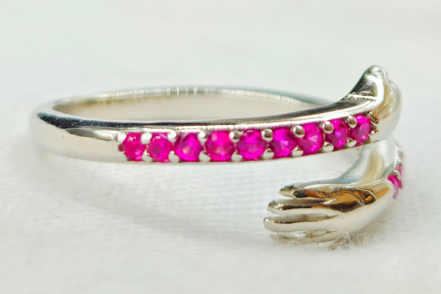 Pink Gemstone Hugging Hands Ring