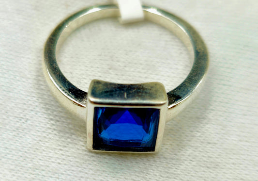 925 Sterling Silver Square-Cut Deep Blue Gemstone Ring | Unisex