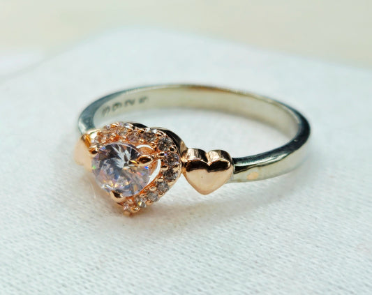 925 Sterling Silver Two-Tone Heart Ring for Women | Gift Wear
