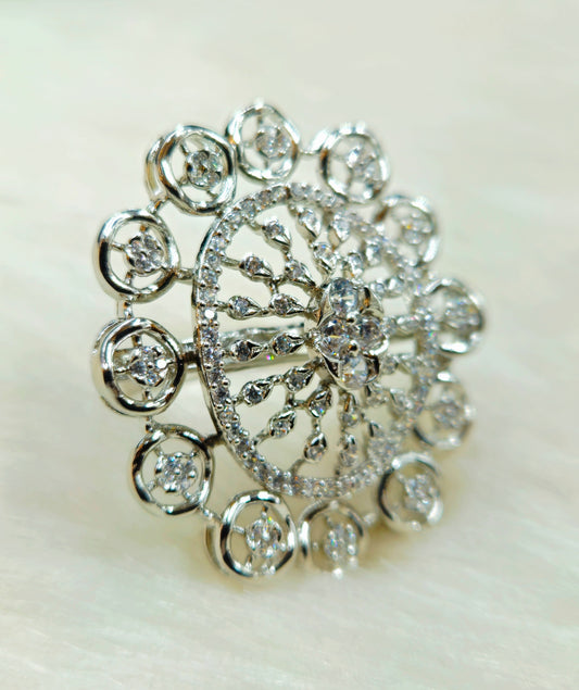 925 Silver Floral Halo Ring for Women | Statement Jewelry