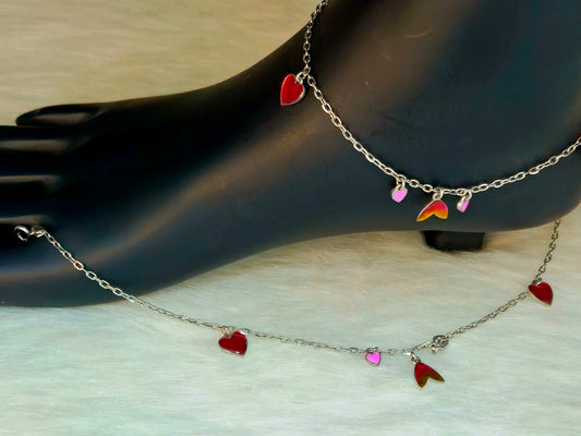 925 Sterling Silver Mermaid Tail & Heart Charm Anklet