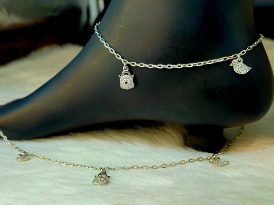 925 Sterling Silver Handbag & Bird Charm Anklet Women