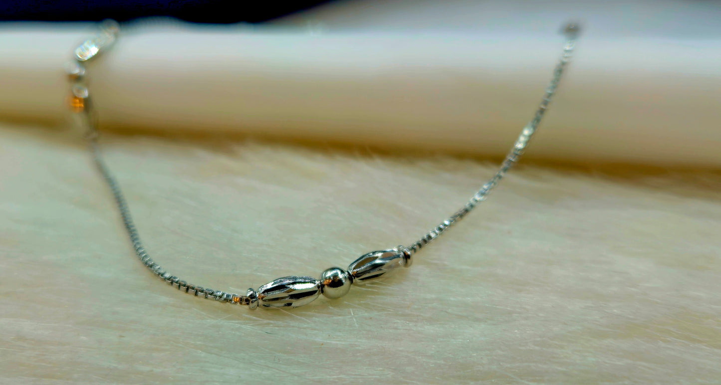 Minimalist Silver-Toned Beaded Anklet