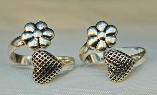 925 Sterling Silver Flower & Heart Bypass Toe Ring for Women