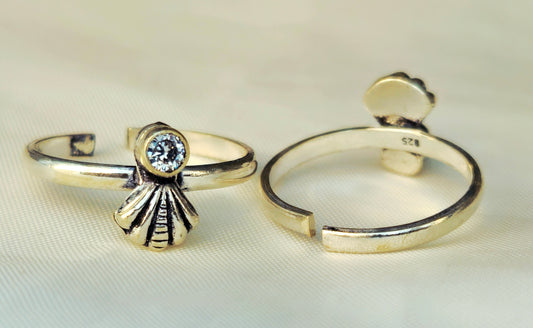 925 Sterling Silver Antique Cobra Hood & Solitaire Toe Ring