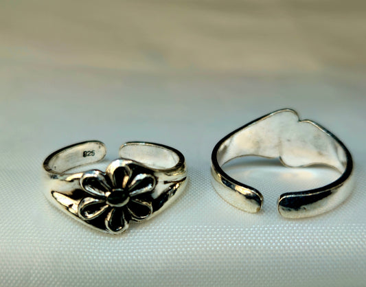 925 Sterling Silver Antique-Finish Daisy Toe Ring for Women