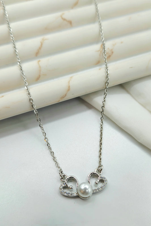 925 Sterling Silver Double Heart Pearl Pendant for Women