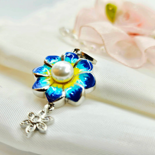 925 Sterling Silver Orange Enamel Flower Pearl Pendant for Women