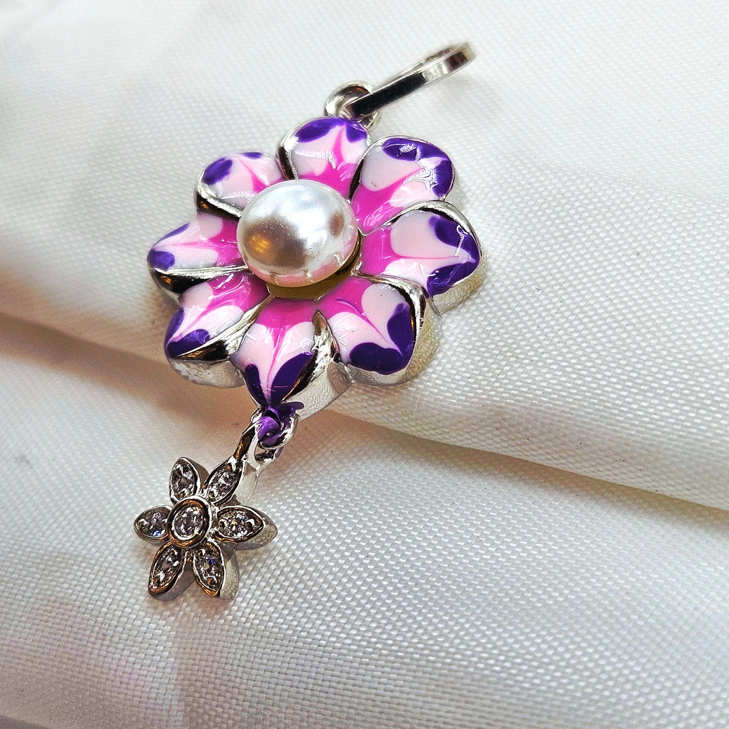 Orange Enamel Flower Pearl Charm Pendant