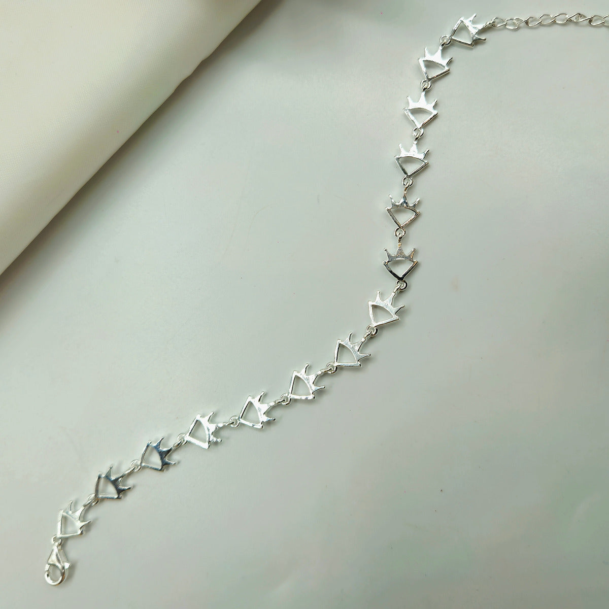 Silver Crown Motif Link Bracelet