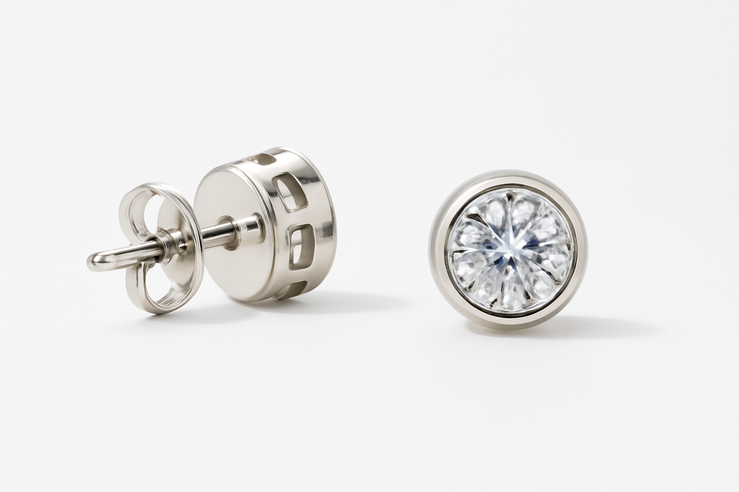 925 Sterling Silver Bezel-Set Round Stud Earrings for Women