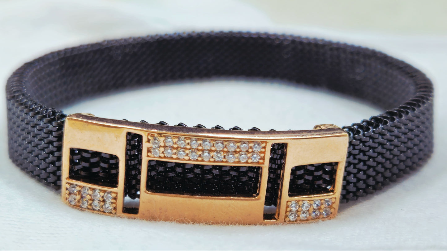 Black Mesh 925 Silver Stretch Bracelet