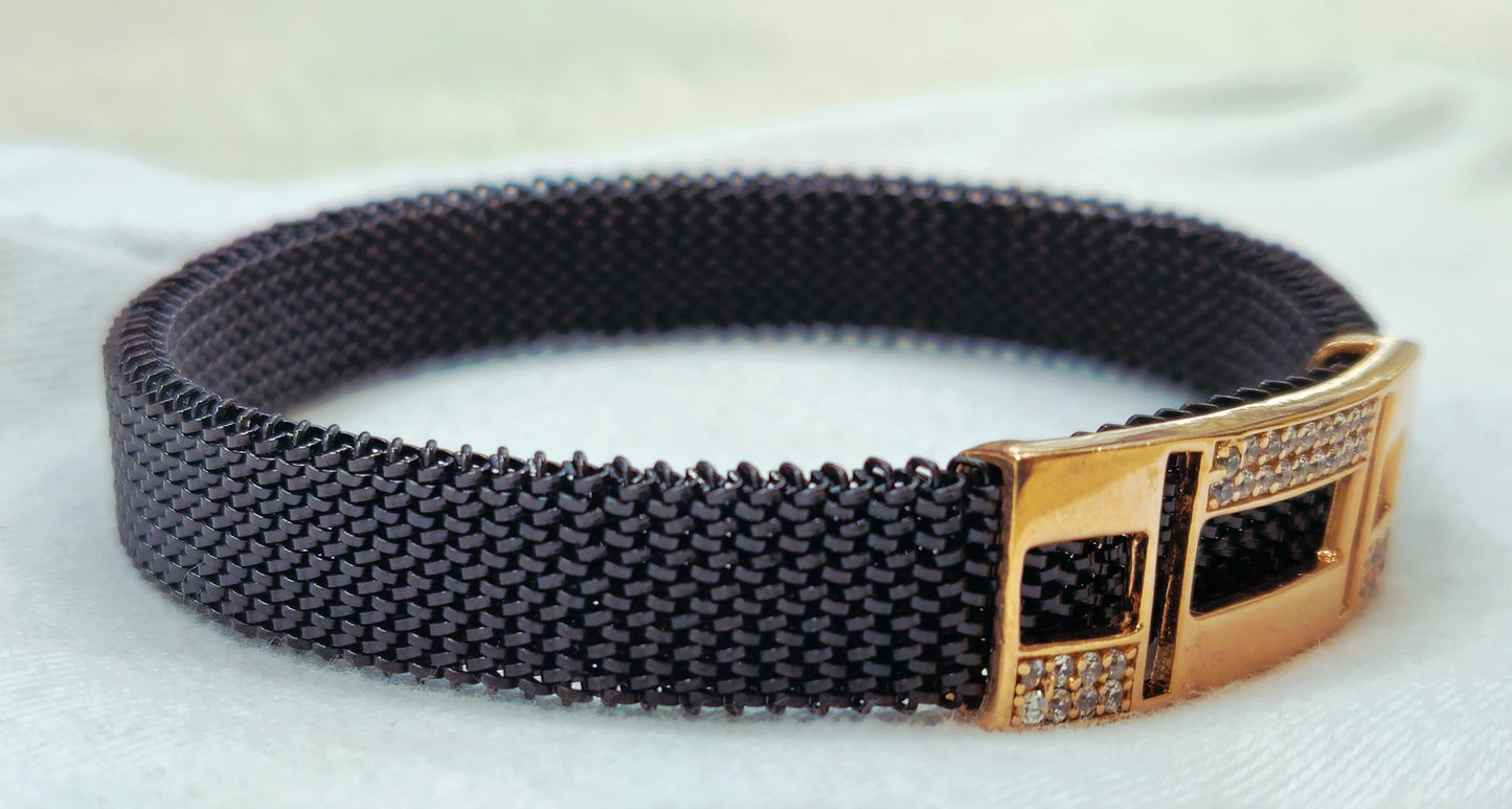 Black Mesh 925 Silver Stretch Bracelet
