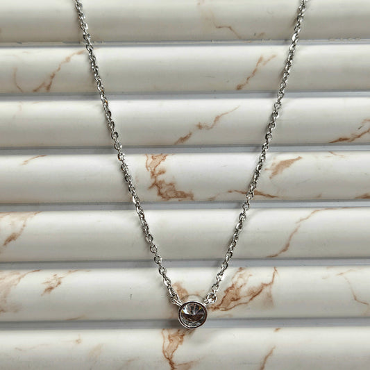 925 Sterling Silver Round Bezel Solitaire Pendant for Women