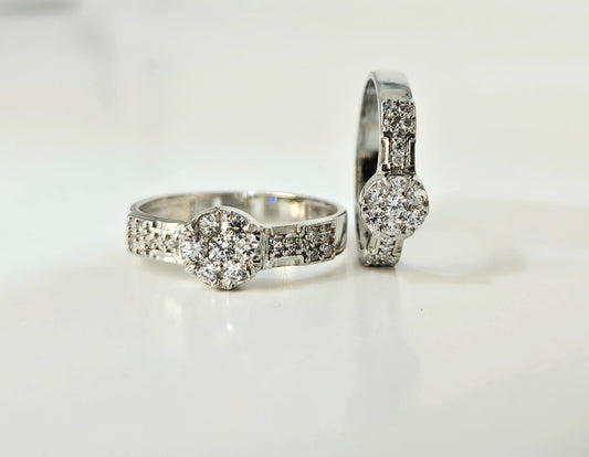 925 Sterling Silver Classic Cluster Couple's Rings for Him & Her