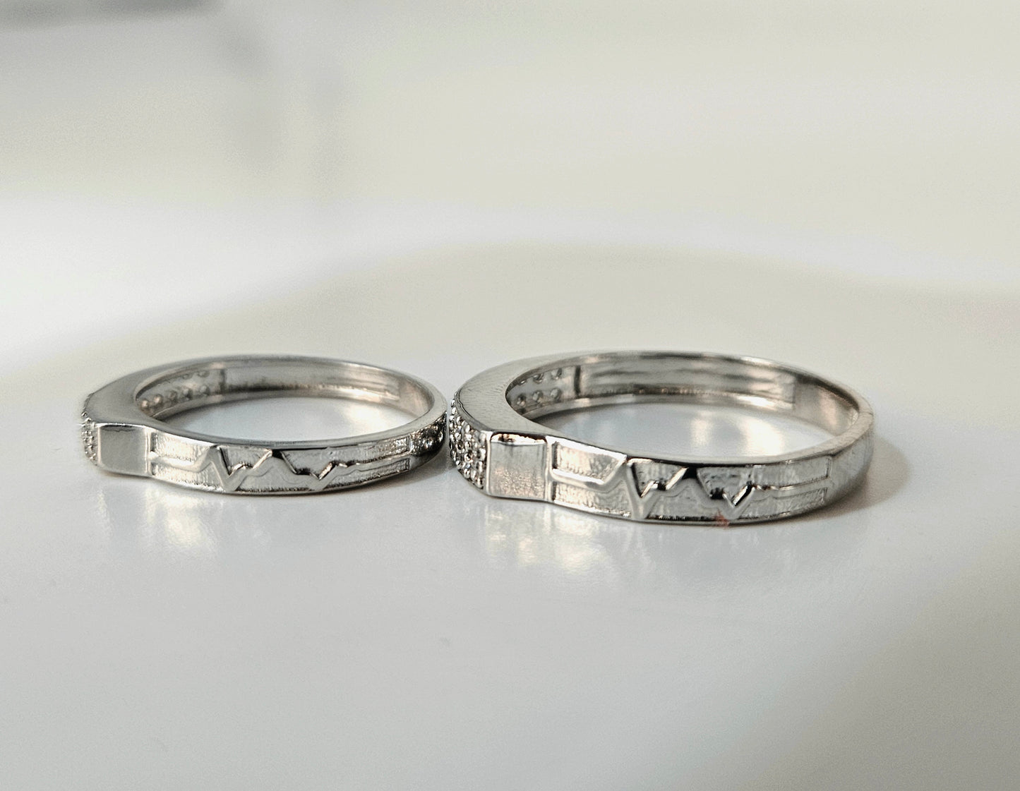925 Sterling Silver Classic Two-Row Pave Couple's Rings