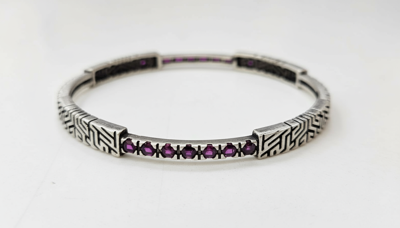 925 Sterling Silver Art Deco Crimson Bangle for Women