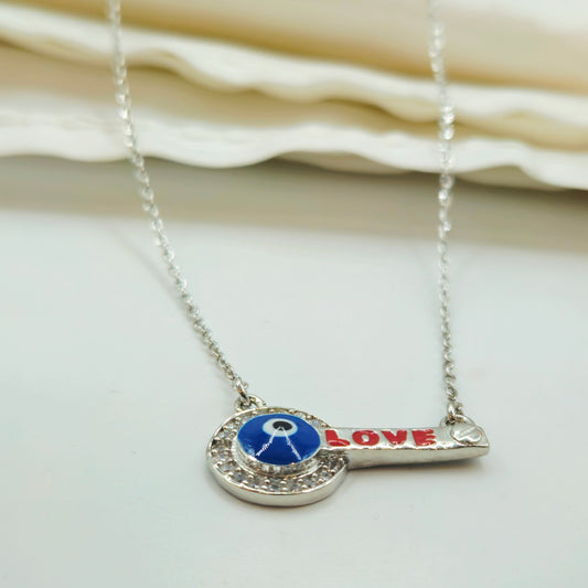 925 Sterling Silver Evil Eye Love Key Pendant for Women