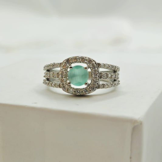 925 Sterling Silver Green Gemstone Halo Pave Split-Shank Ring