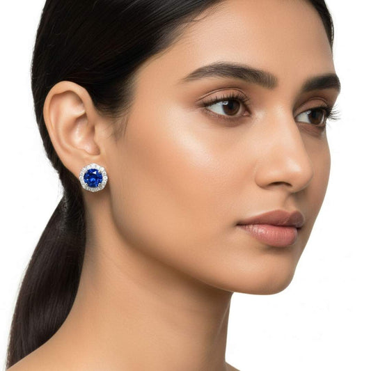925 Sterling Silver Sapphire Halo Stud Earrings for Women