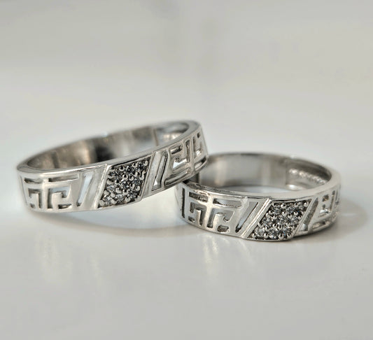 925 Sterling Silver Modern Greek Key Couple's Rings for Him & Her