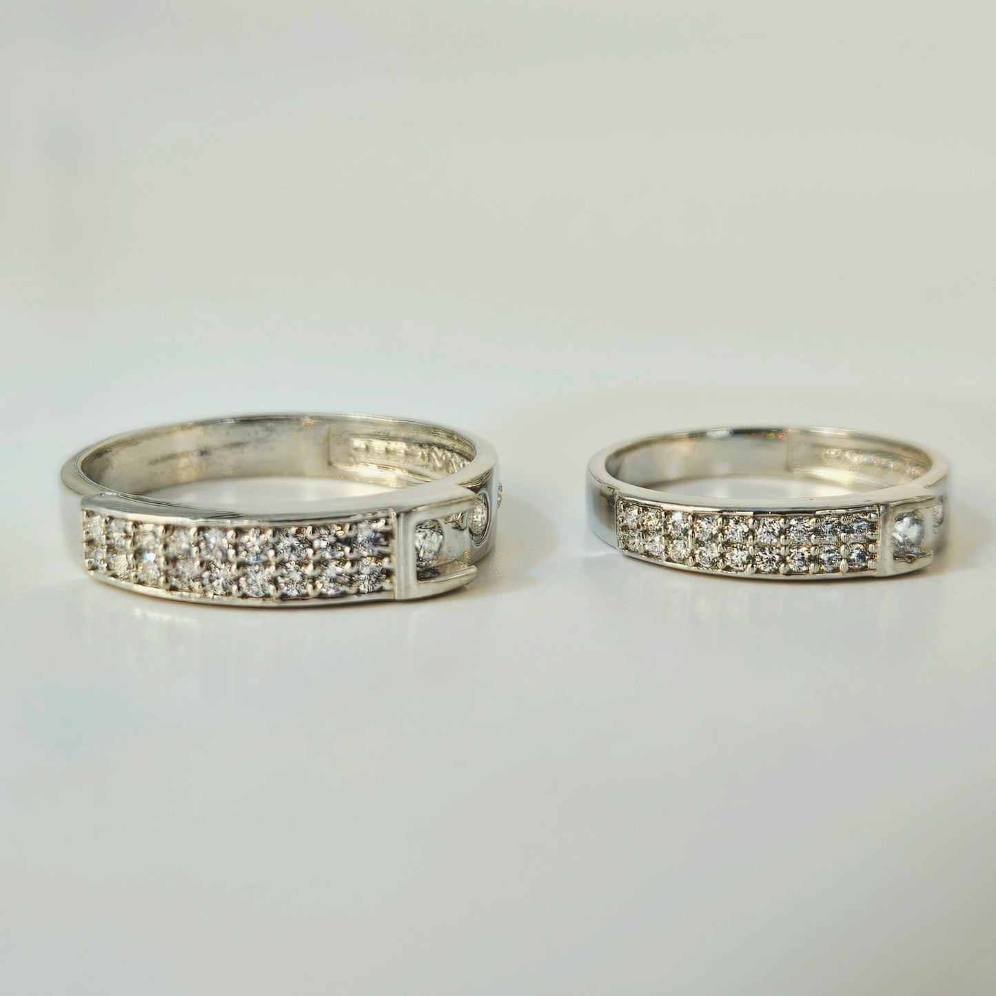 Modern Segmented Silver Couple's Rings