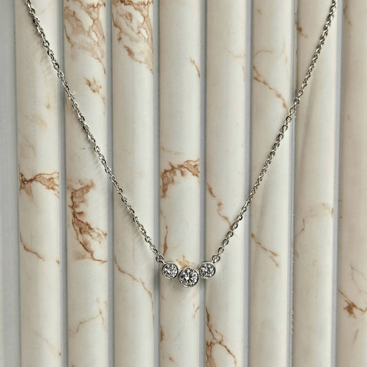925 Sterling Silver Three-Stone Bezel Journey Pendant for Women
