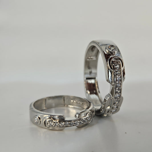 925 Sterling Silver Modern Buckle Couple's Rings for Him & Her