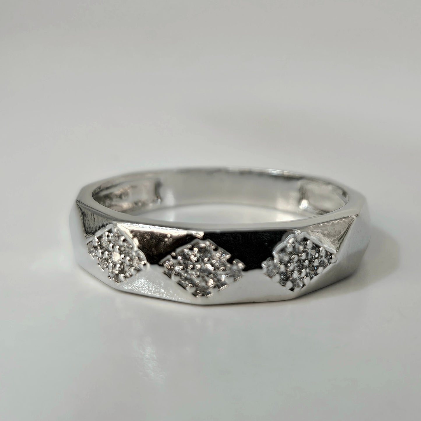 Modern Geometric Facet Silver Couple's Rings