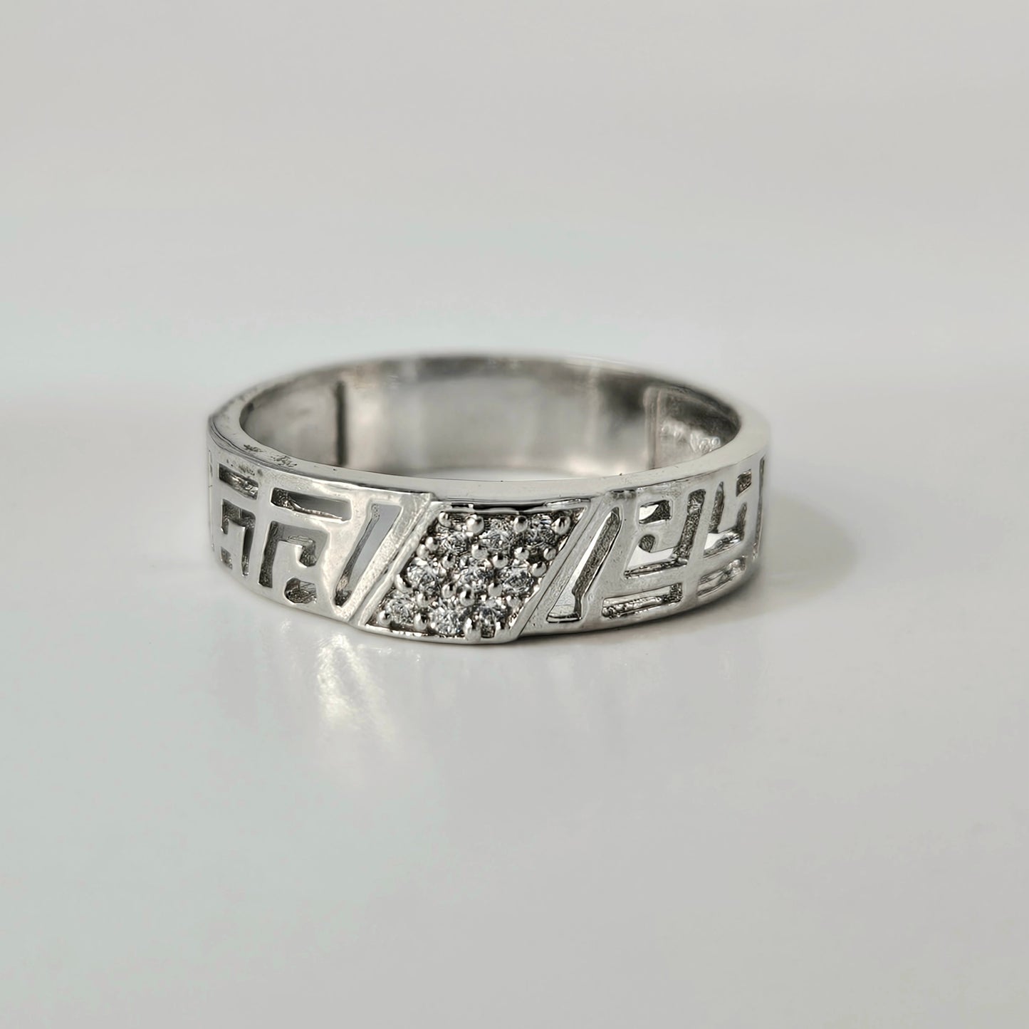 Modern Greek Key Silver Couple's Rings