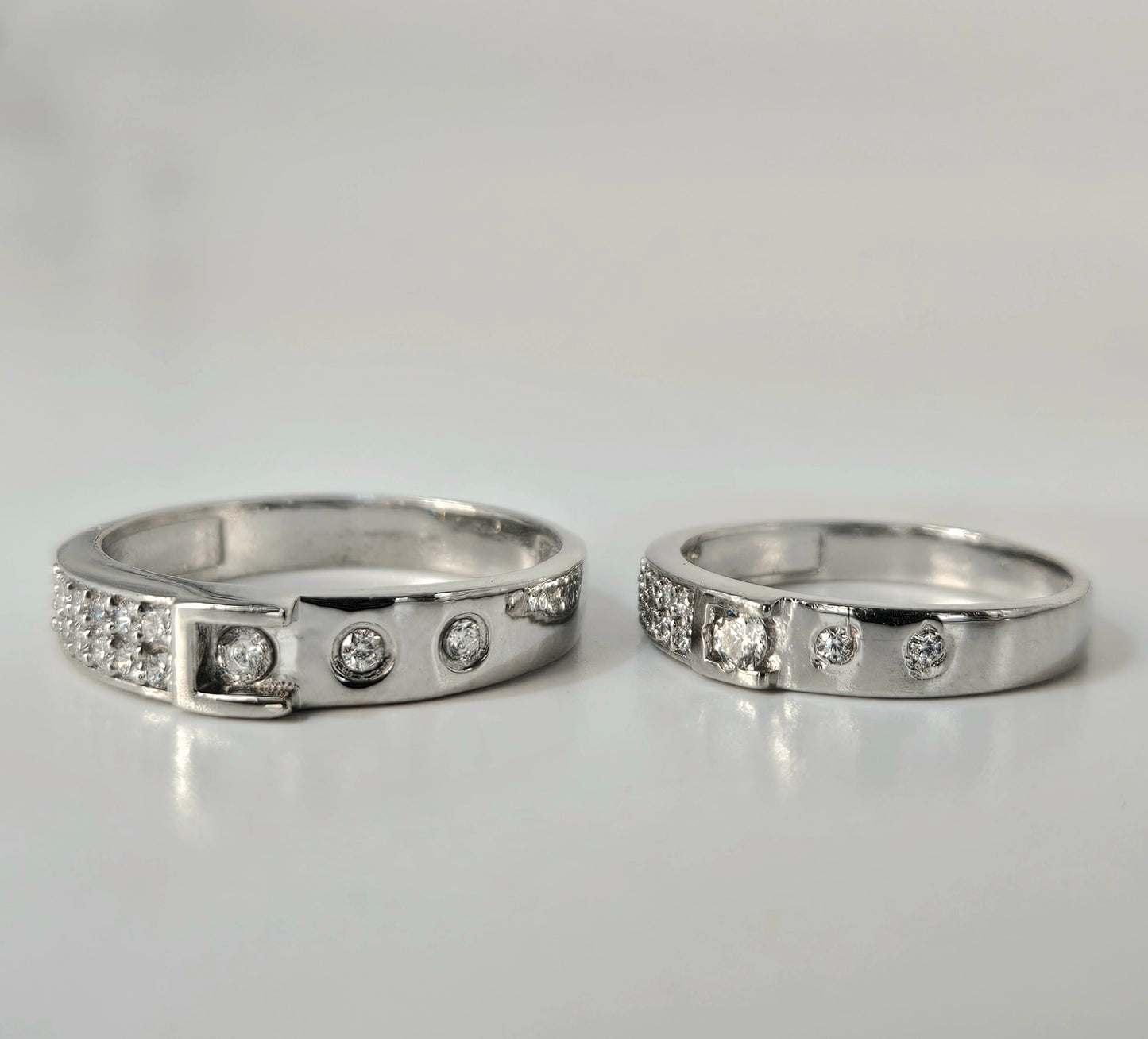 Modern Segmented Silver Couple's Rings