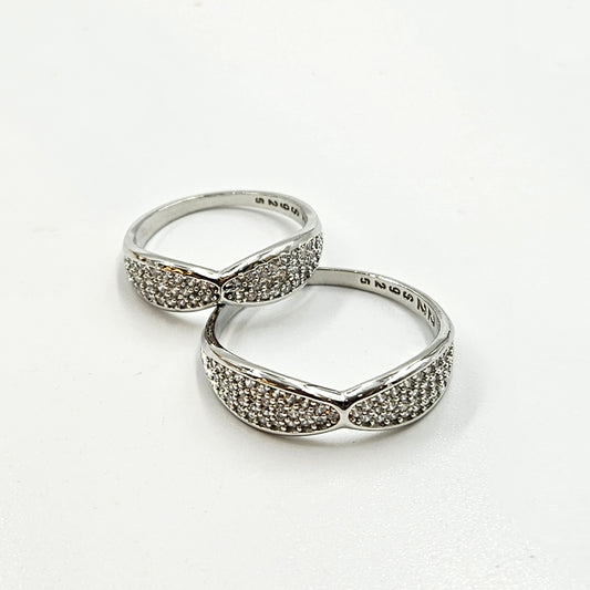925 Sterling Silver Pave Chevron Couple's Rings for Him & Her