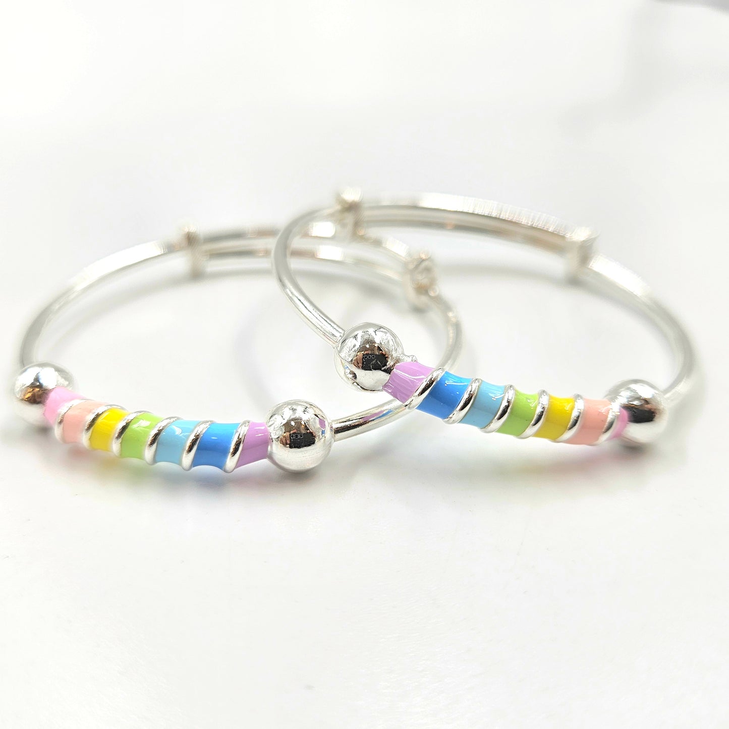 Rainbow Enamel Silver Baby Bangles