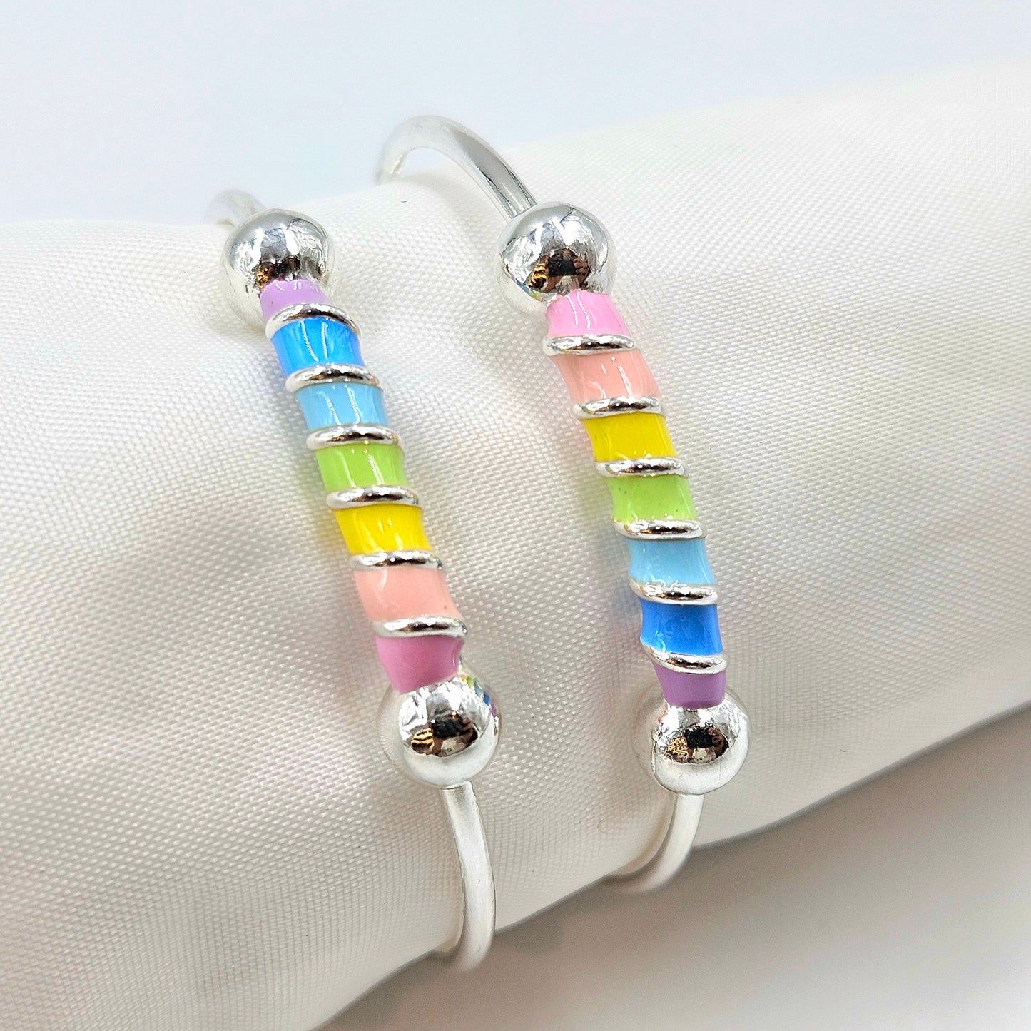 Rainbow Enamel Silver Baby Bangles
