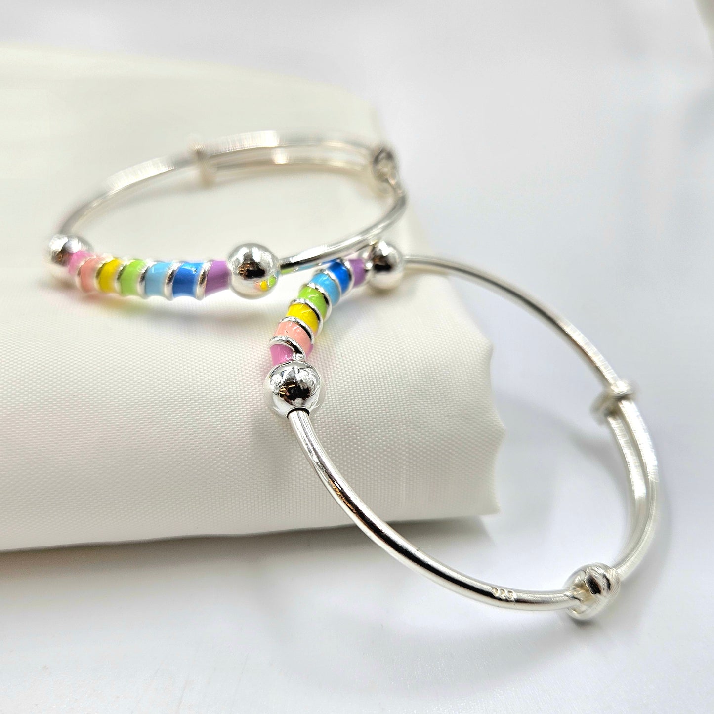Rainbow Enamel Silver Baby Bangles