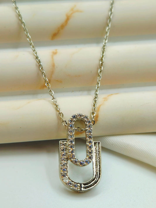 925 Sterling Silver Pave Interlocking Geometric Pendant for Women