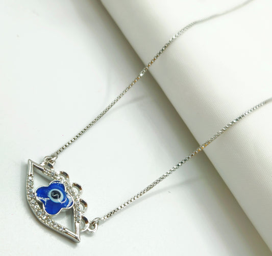 925 Sterling Silver Evil Eye Pendant with Enamel Flower for Women