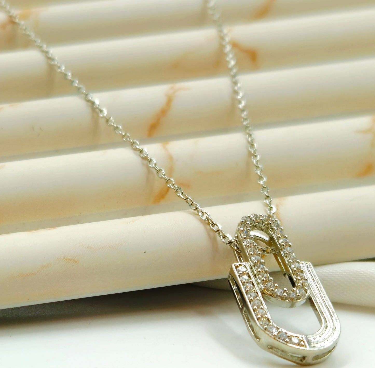 925 Sterling Silver Pave Interlocking Geometric Pendant for Women