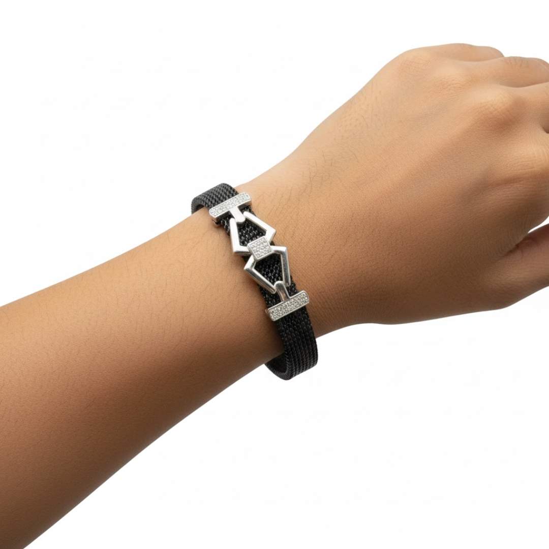 925 Sterling Silver Geometric Diamond Bracelet for Men | Party Wear