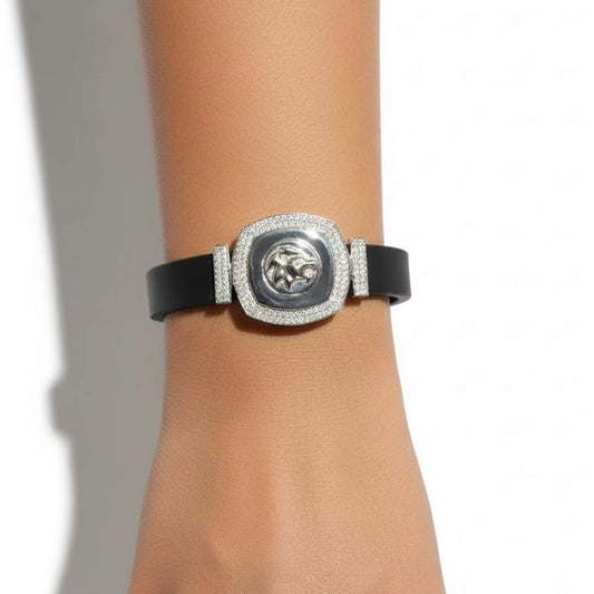 925 Sterling Silver Lion Crest Stretch Bracelet for Men