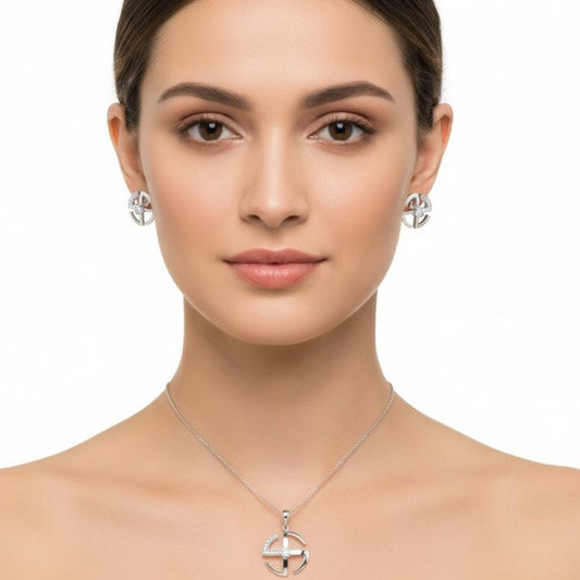 925 Sterling Silver Abstract Wheel Pendant and Earrings Set for Women