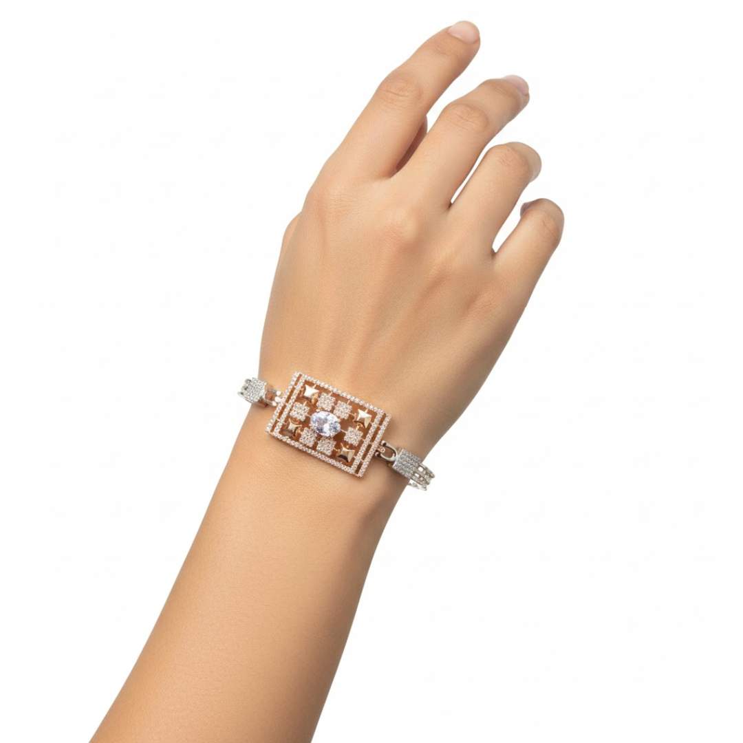 925 Silver Majesty Geometric Bracelet with Sparkling Stones