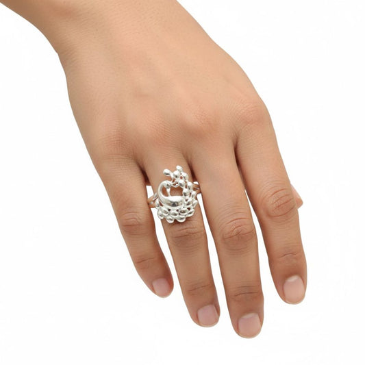 925 Sterling Silver Glossy Peacock Ring for Women Party Wear