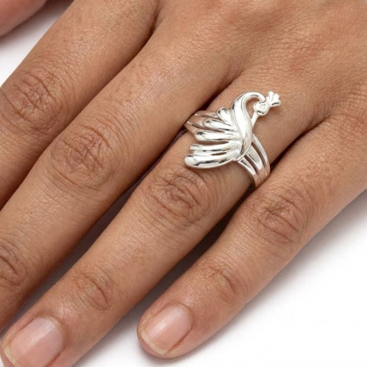 925 Sterling Silver Peacock Signet Ring for Women Festive Wear