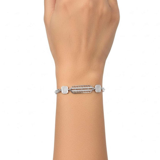 925 Sterling Silver Lattice Bar Bracelet for Women | CZ Accent